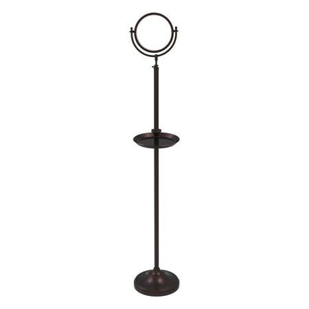 Floor Standing Make-Up Mirror 8-in Diameter with 4X Magnification and Shaving Tray in Antique Bronze