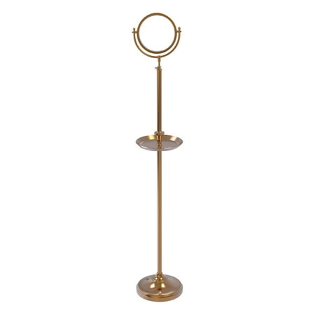 Floor Standing Make-Up Mirror 8-in Diameter with 4X Magnification and Shaving Tray in Brushed Bronze