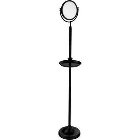 Floor Standing Make-Up Mirror 8-in Diameter with 4X Magnification and Shaving Tray in Matte Black