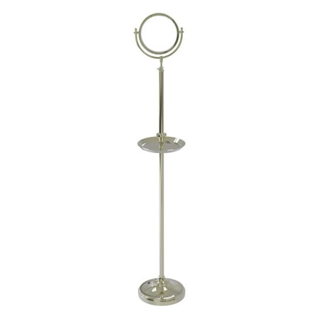 Floor Standing Make-Up Mirror 8-in Diameter with 4X Magnification and Shaving Tray in Polished Nickel