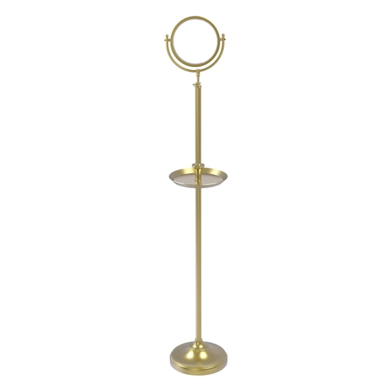 Floor Standing Make-Up Mirror 8 Inch Diameter with 4X Magnification and Shaving Tray - DMF-3/4X-SBR