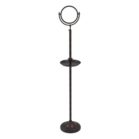 Floor Standing Make-Up Mirror 8-in Diameter with 4X Magnification and Shaving Tray in Venetian Bronze