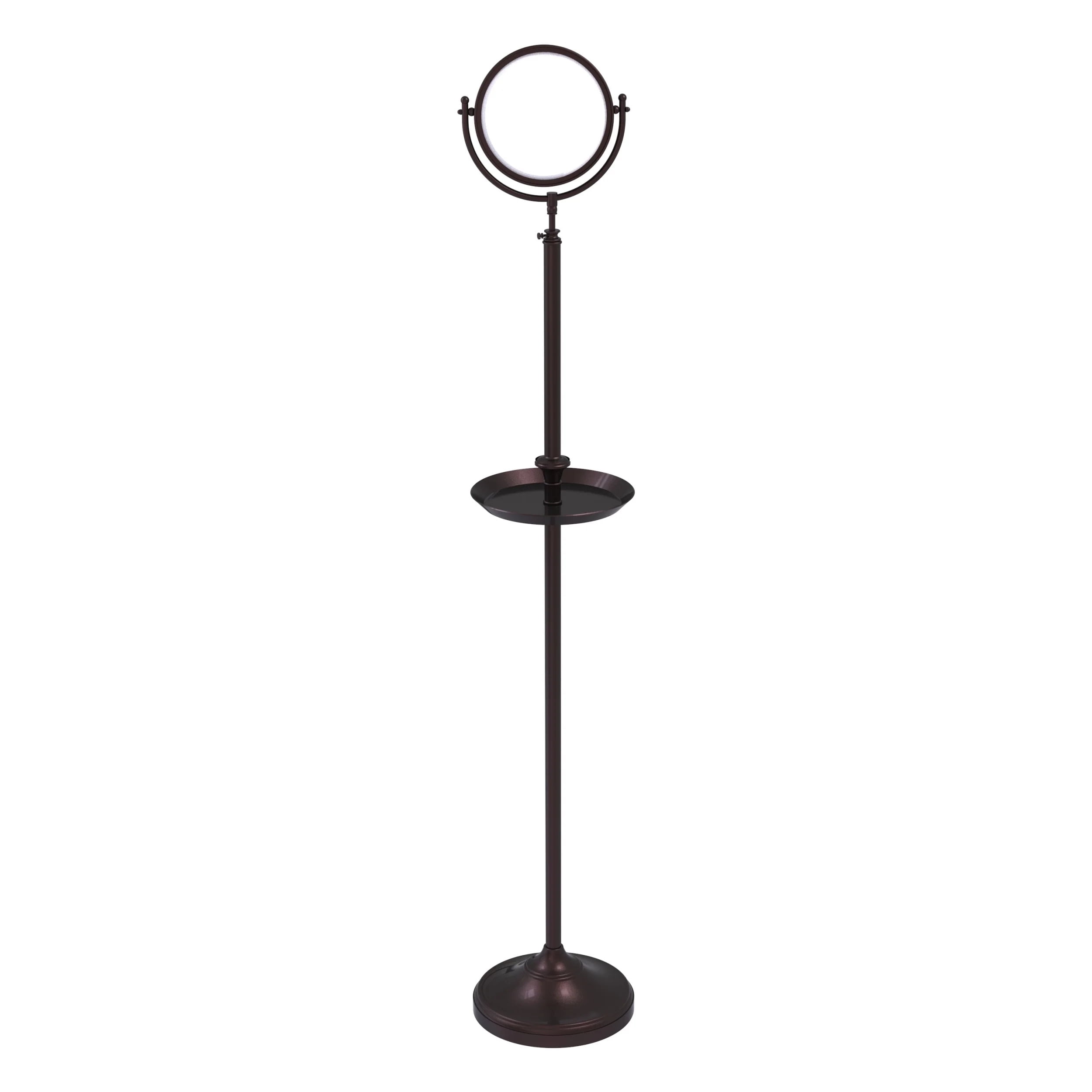Antique Bronze Dual-Sided 5X Magnifying Floor Mirror with Shaving Tray