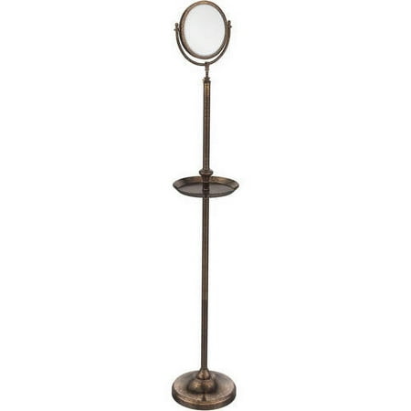 Floor Standing Make-Up Mirror 8-in Diameter with 5X Magnification and Shaving Tray in Venetian Bronze