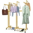 thumbnail image 1 of Floor Standing Metal Garment Rack, 6 Arms Clothing Display Rack Heavy Retail Display Racks With Wheels, 3.94 to 5.18Ft Adjustable Height Retail Clothing Rack for Hanging Clothes Heavy Duty (Gold), 1 of 9