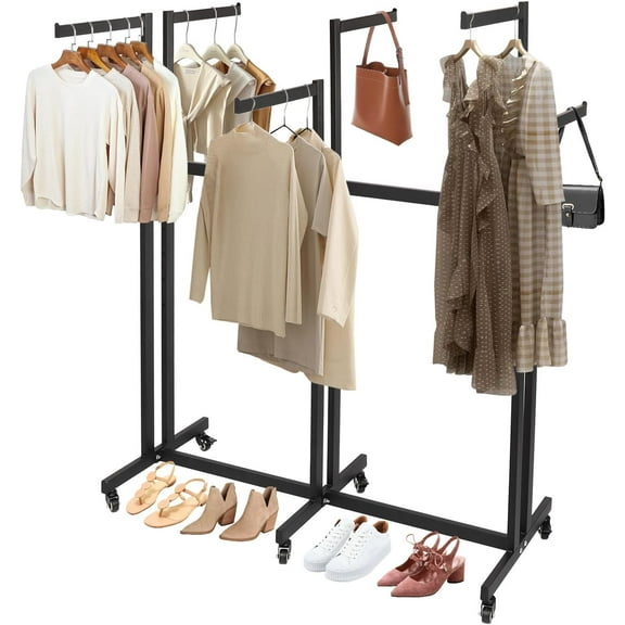 Floor Standing Metal Garment Rack, 6 Arms Clothing Display Rack Heavy Retail Display Racks With Wheels, 3.94 to 5.18Ft Adjustable Height Retail Clothing Rack for Hanging Clothes Heavy Duty (Black)