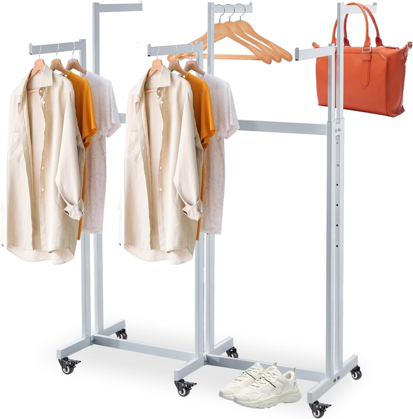 Floor Standing Metal Garment Rack with Wheel, Retail Clothes Display ...