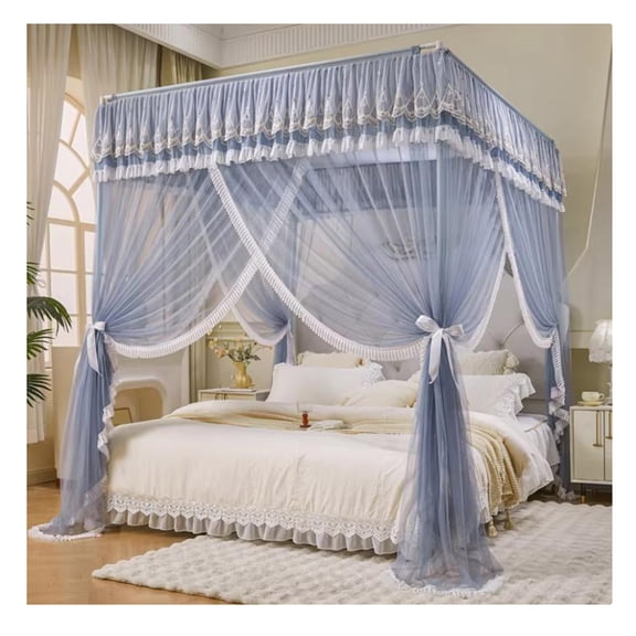 Floor Standing Mosquito Net Bed Canopy,4 Corner Post Three-Door Bed Canopy, Cozy Breathable for Girls Adults Bedroom Decoration