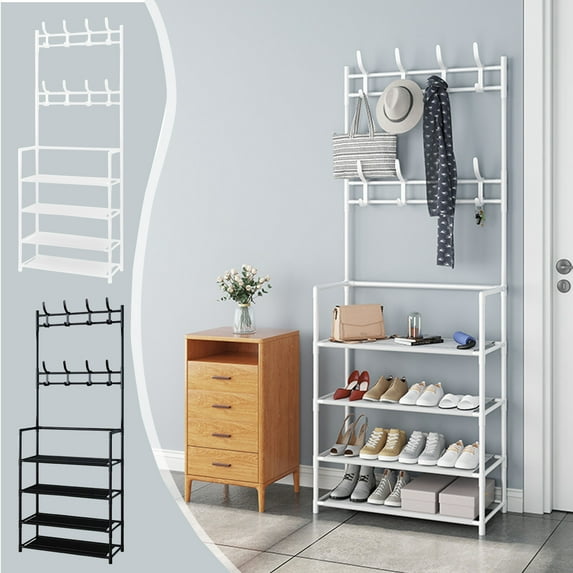 Floor Standing Multi-Layer Shoe and Coat Rack, Plastic, Space Saving ...