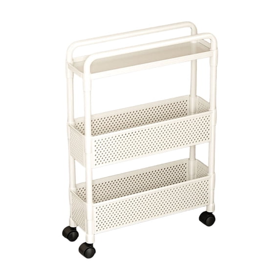 Floor-Standing Multi-Tier Storage Cart, Slim Gap Rolling Shelving Unit with Wheels & Hooks, Detachable Plastic Organizer for Kitchen, Living Room, Bedroom & Dorm