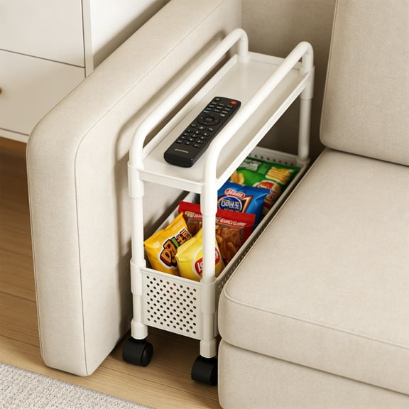 Floor Standing Narrow Space Storage Cart with Detachable Shelves, Multi-Tier Kitchen Organization Unit for Spices and Pantry Items, Mobile Rolling Cart with Wheels for Living Room and Bedroom Use