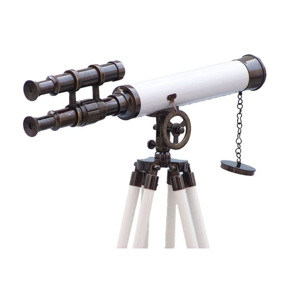 Floor Standing Oil Rubbed Bronze- White Leather Griffith Astro Telescope 50"- Nautical Decor- Oil Rubbed Bronze Telescope- Nautical Home Decor