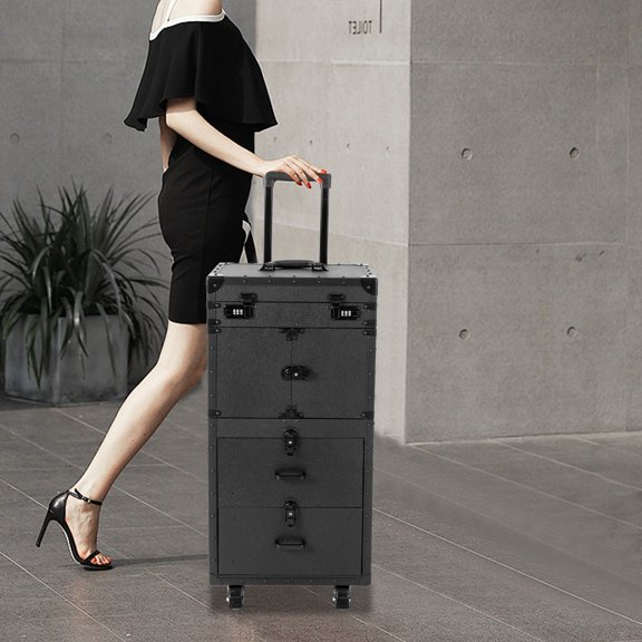 Floor Standing Rolling Makeup Case Cosmetic Trolley Makeup Storage Organizer Box