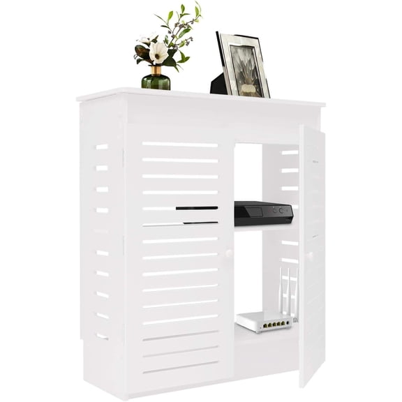 Floor Standing Router Storage Cabinet with Adjustable Shelf, Cable Management & Ventilation Holes (White)
