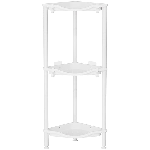 Floor Standing Shower Caddy Corner, 4 Tier Plastic Shower Stand Rack with Adjustable Feet and Hooks, Rustproof Bathroom Shelf Organizer, Black, 34 x 24 x 107 cm/13 x 9.5 x 42 inch