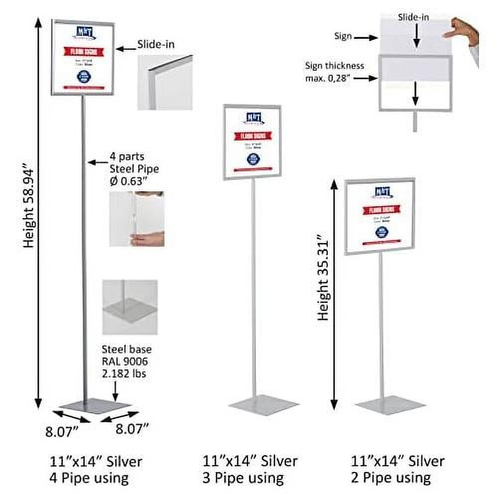 Floor Standing Sign Holder 11X14 Inches Gray Landscape Double Sided Menu Display Flat Base For
