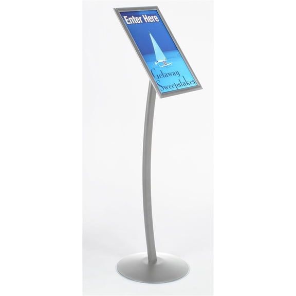Floor-Standing Sign Stand for 11 x 17 inch Poster, Snap-Open Frame - Silver Anodized Aluminum (CMB1117)