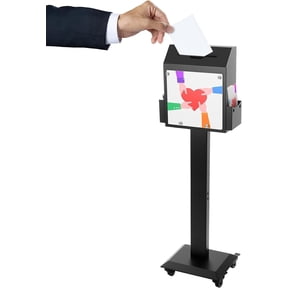 Floor Standing Suggestion Box with Sign Display | Metal Offering Box with Slot and Lock,Locking Casters for Voting Charity Donation Election,Church