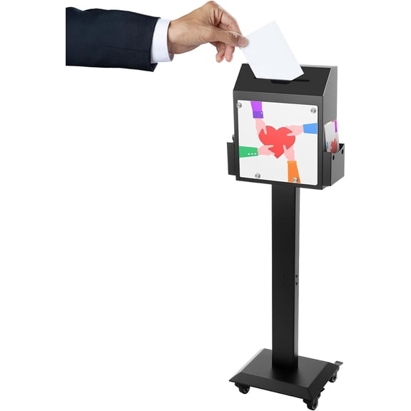 Floor Standing Suggestion Box with Sign Display | Metal Offering Box with Slot and Lock,Locking Casters for Voting Charity Donation Election,Church