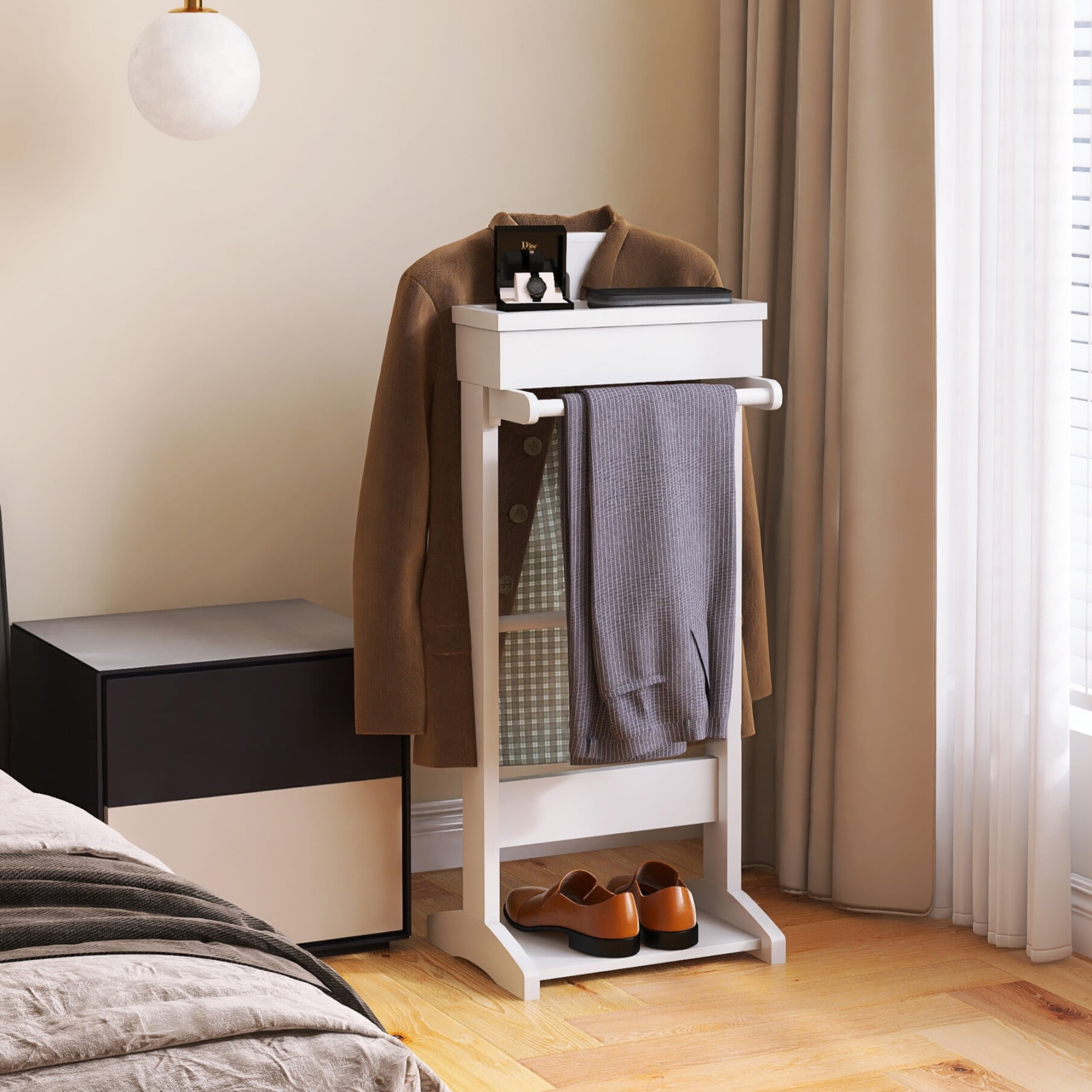 Floor Standing Suit Hanger with Build-in Storage Compartment ...