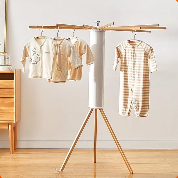 Floor Standing Tripod Clothes Drying Rack Wooden Arms Budget-Friendly Portable Design Organizes Laundry for Small Spaces