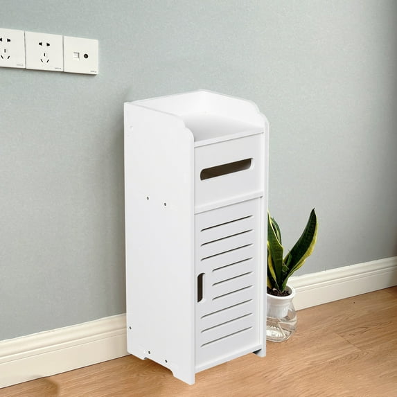 Floor Standing White Storage Cabinet With Layered Doors And Toilet Paper Holders Suitable For Bathroom Storage Clearance