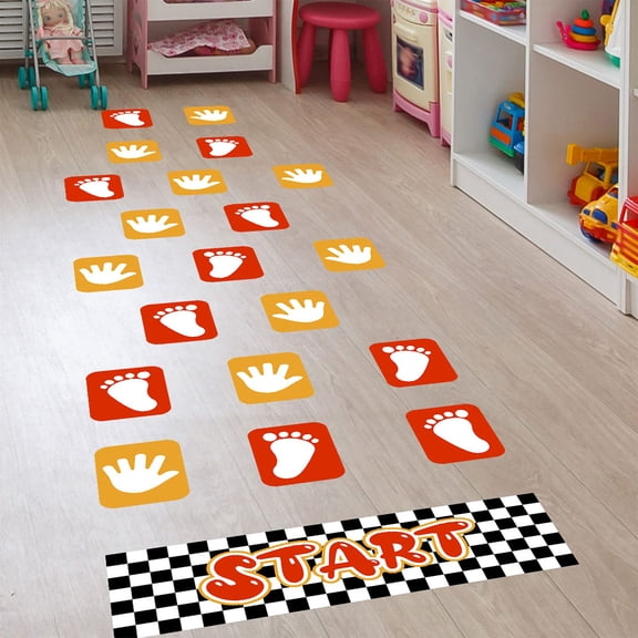 Floor Sticker Wall Decals, Colorful Feet Puzzle Hopscotch Game Start Wall Stickers, Removable DIY Art Ground Corridor Wallpaper