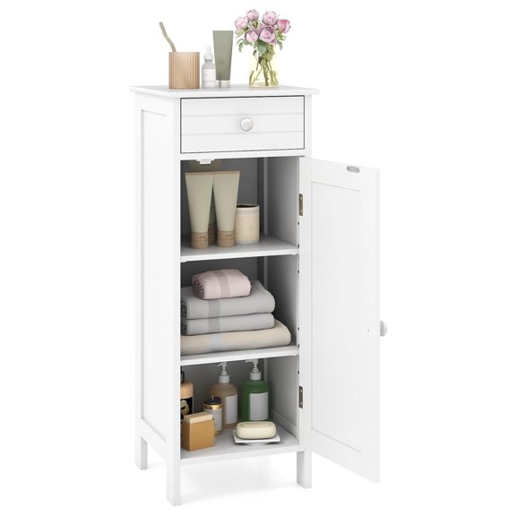 Floor Storage Cabinet, Multifunctional Bathroom Storage Cabinet with 2 Adjustable Shelves, Ideal for Bathroom, Living Room, 14 x 12 x 34.5 inches (White)