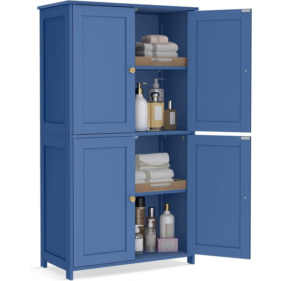 Floor Storage Cabinet, Shaker Cabinet with 2 Adjustable Shelves, 4 Doors, Tall Freestanding Organizer Unit, for Kitchen Bathroom Living Room, Cloud White