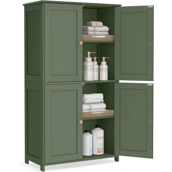 Floor Storage Cabinet, Shaker Cabinet with 2 Adjustable Shelves, 4 Doors, Tall Freestanding Organizer Unit, for Kitchen Bathroom Living Room, Forest Green UBBC553CH01S