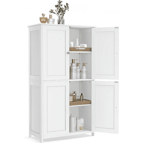 Floor Storage Cabinet with 2 Adjustable Shelves and 4 Doors Tall Freestanding Organizer Unit Cloud White Bestseling