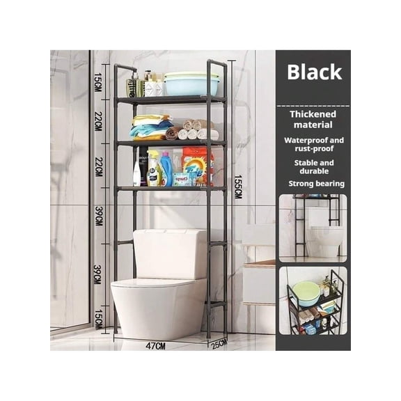 Floor Storage Rack for Bathroom and Laundry Room, Multi-Tier Space Saving Organizer, Over-the-Toilet Shelving Unit, No-Drill Standing Utility Shelf, White