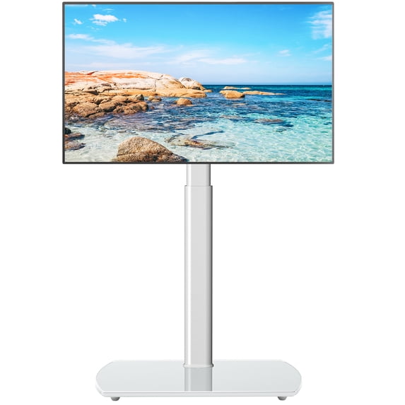 TAVR Furniture Modern Black Floor TV Stand for TVs up to 65", Universal Swivel Tall TV Mount Stand Base, White