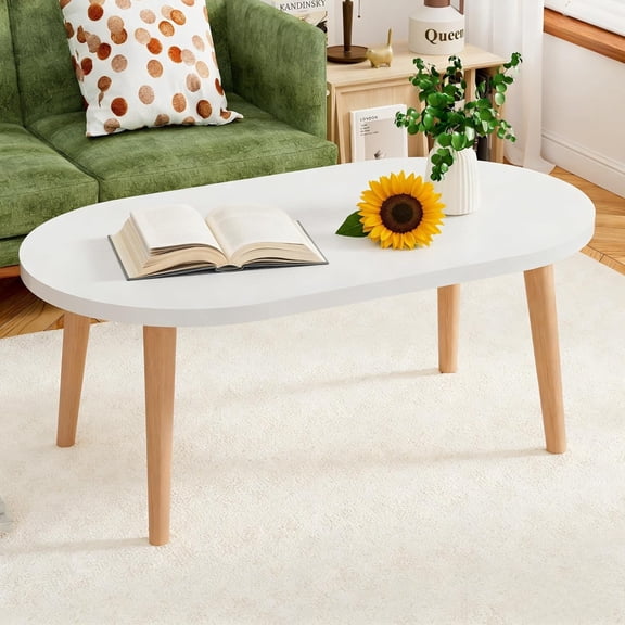 Floor Table Desk for Sitting on The Floor, Small Oval Coffee Table for Small Space, Side Table Japanese Coffee Table for Living Room Apartment Home, Brown