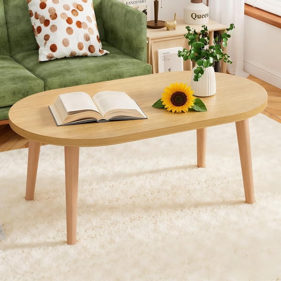 Floor Table Desk for Sitting on The Floor, Small Oval Coffee Table for Small Space, Side Table Japanese Coffee Table for Living Room Apartment Home, Brown