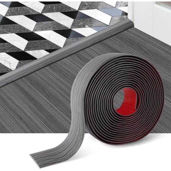 Floor Transition Strip Self Adhesive Floor Cover Strips Laminate 2" Wide Vinyl Flat Divider Transitions Elegant Wood Grain Design (5cm, 3.3Ft, Dark Gray)