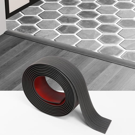 Floor Transition Strip - Self-Adhesive PVC Threshold, Carpet to Hard Floor Gap Cover, Flexible Durable Trim, 4ft x 1.57in, Dark Grey