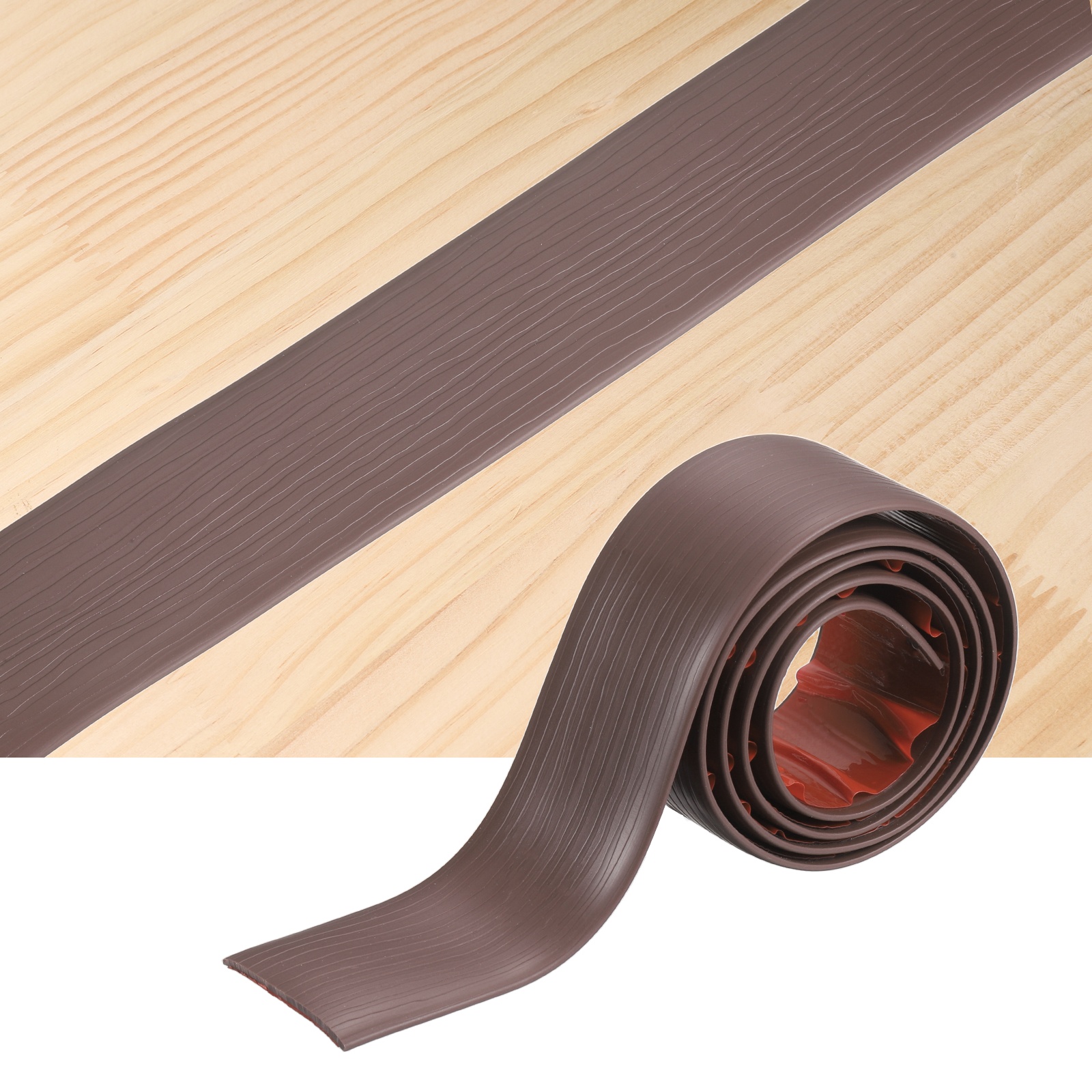 Floor Transition Strips, 6.56ft x 1.97"(LxW) Embossed Self Adhesive Vinyl Flooring Edging Trim PVC Flooring Flat Divider Strip Cover Strips for Joining Floor Gaps, Coffee Brown