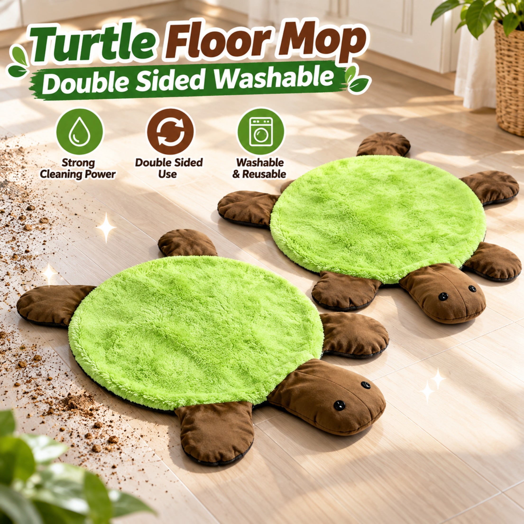Floor Turtle Foot Mop for Spills Hands Free Cleaning Pad Double Sided ...