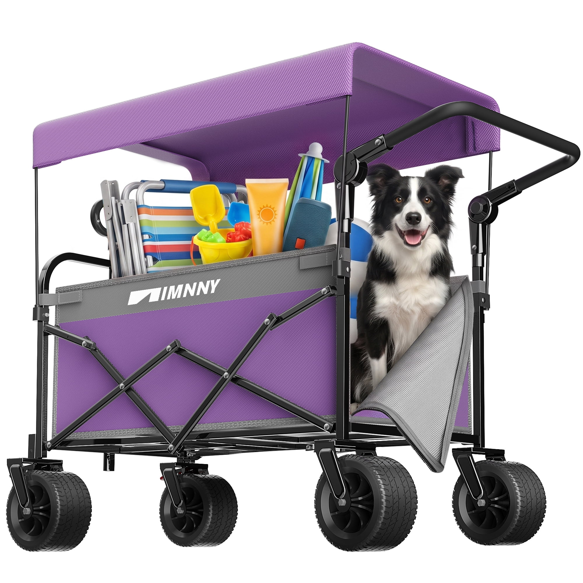 Push and Pull Wagon with Detachable Canopy All-Terrain Wheels 300 lbs Capacity 200L Grocery Pet Cart