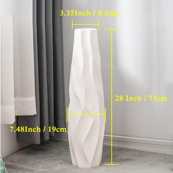 Floor Vase, 28 Inches Tall Ceramic White Large Decorative Vases for Modern Home Decor, Living Room, Minimalist Style Flower Vase for Pampas Grass, Flowers, Twigs, Office, Bedroom Décor