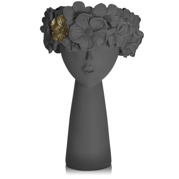 Floor Vase Face Flower Vase, Female Face Resin Art Vase for Planting, Modern Face Flower Vase, Flower Arrangement for Home, Wedding Centerpiece (10.61X6.68inch Black Ceramic Vase
