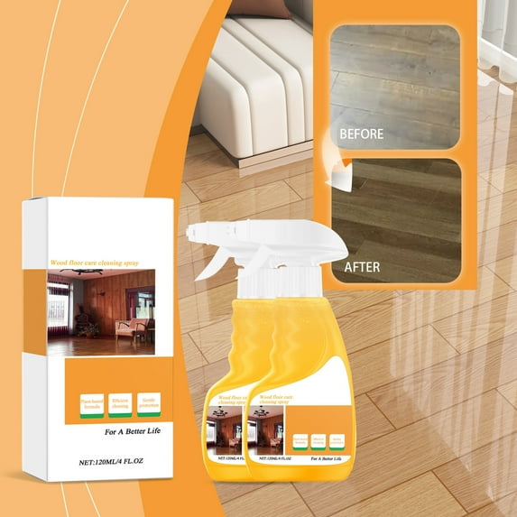 Floor Wax Polish & Cleaner Spray - Restores Shine, Anti-Slip Formula, Gentle Wood Floor Cleaner with Fresh Scent, Easy Spray Application, 120ml Twin Pack for Hardwood & Laminate Floors