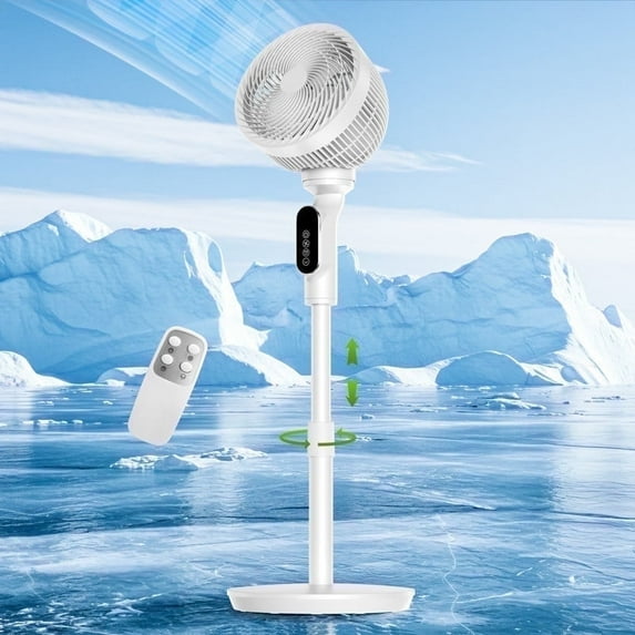 Huanctoma Pedestal Fan for Bedroom, 6 Speeds, 90°+90° Oscillating Quiet 100ft Standing Floor Fan with Remote for Home