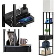 thumbnail image 1 of Floor lamp with 2 USB, 1 Outlet and Drawer, 3 Color Temperatures LED Bulb (9W), Sofa lamp with White lampshade, Display Floor lamp with Shelves for Living Room, Bedroom and Office - Black, 1 of 7