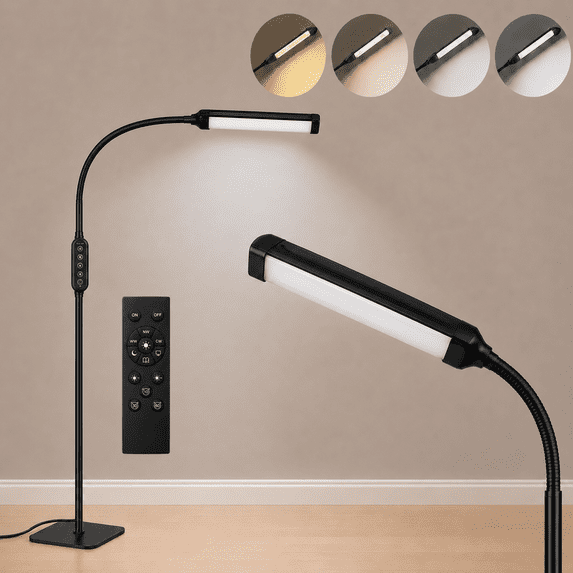 MEHOOM LED Floor Lamp, 1200lm Bright Reading Lamp with 3 Colors & Dimmer, Remote and Touch Control, Adjustable Gooseneck Standing Lamp for Living Room Bedroom Office Home Decor