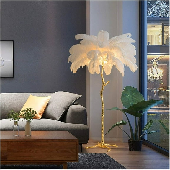 Floor lamp Nordic Decoration Home Ostrich Feather Floor Lamp Modern Luxury Copper Floor Lamps for Living Room Resin Standing Light Lighting Floor lamp