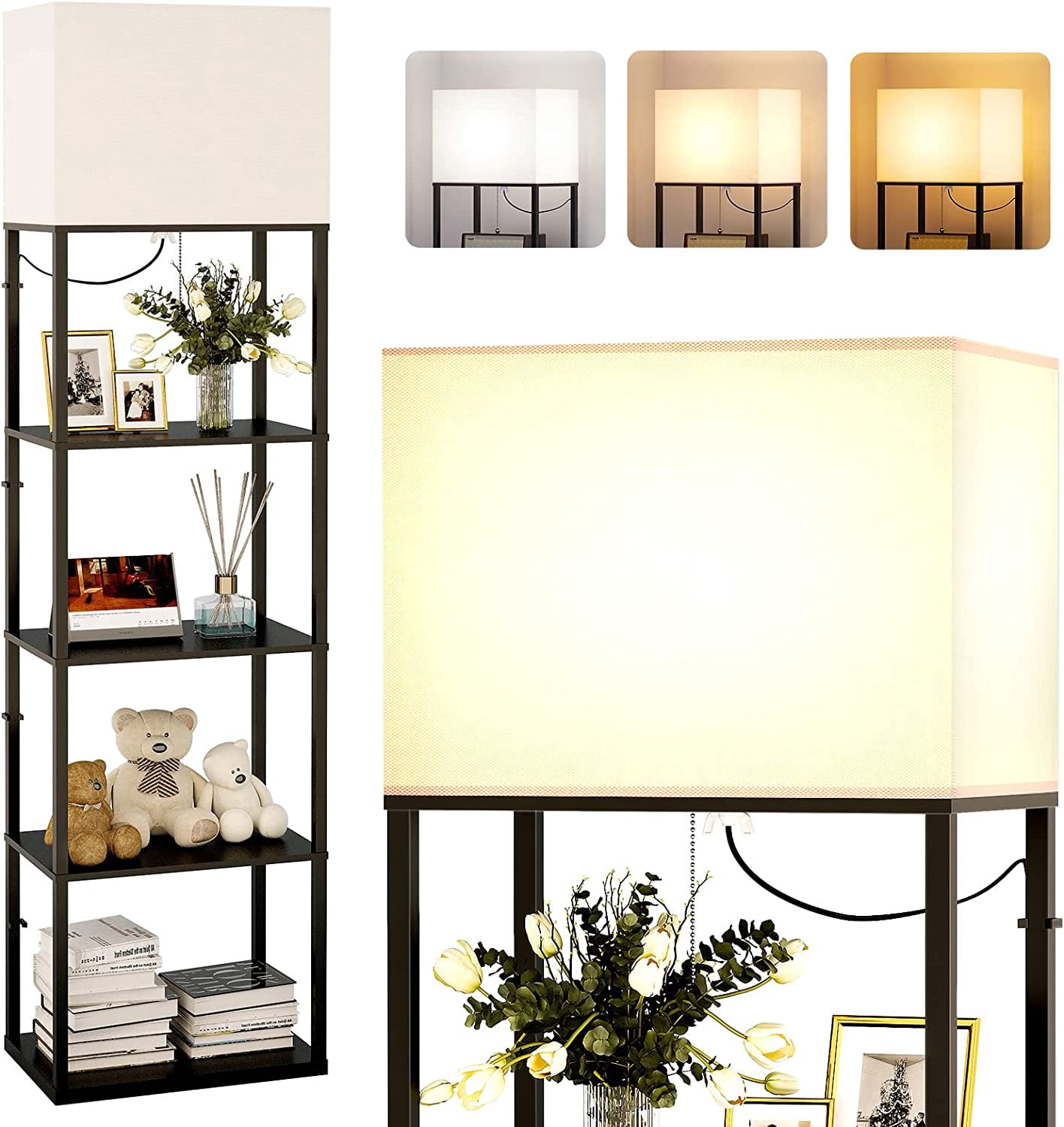 Floor lamp with Shelves Super Large Size (19''W), 5-Tier Modern Floor ...