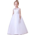 thumbnail image 1 of Floor length Flower Girl Dress with Detachable Beaded Waistband Scoop Neck Tulle Lace Princess Pageant Dress Birthday Party Dress for Girls Elegant Floral Design Special Occasion white 4 -5 Years, 1 of 9