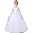 thumbnail image 1 of Floor length Flower Girl Dress Scoop Neck Tulle Applique Princess Pageant Dress Birthday Party Dress for Girls Elegant Floral Design Special Occasion White 4 -5 Years, 1 of 10